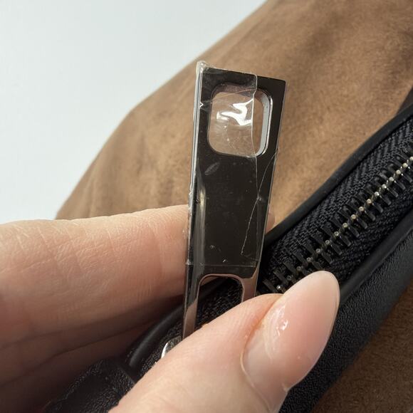 Sondra Roberts Squared Vegan Leather Brown Suede Clutch Purse Makeup Bag Travel - Picture 8 of 14